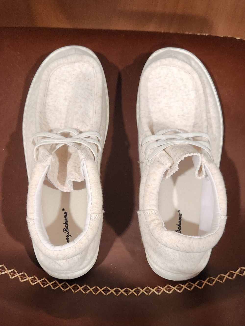 Tommy Bahama Light Cream Slip-On Knit Sneakers (Boat Shoes)